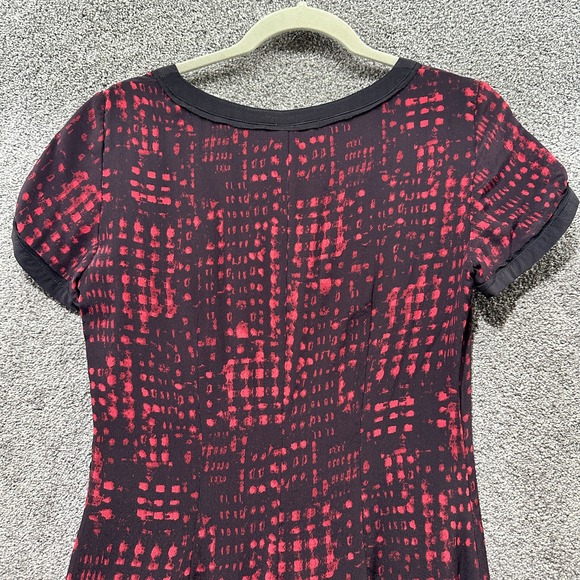 SET 100% Silk Dress Womens 2 Red Black Geometric Knee Length‎ Edgy Grunge Punk - Picture 5 of 12